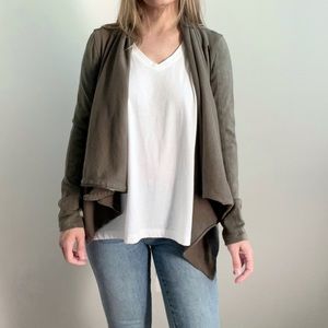 BLANK NYC Asymmetric faux suede and ribbed drape front zip jacket size Small